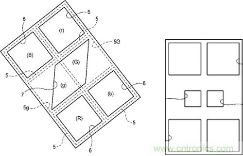左：新型傳感器的相位差檢測單元結(jié)構(gòu)，右：富士現(xiàn)有混合式傳感器的相位差檢測單元結(jié)構(gòu)