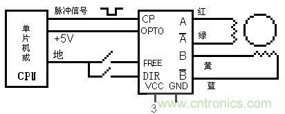 圖2:某廠SH系列二相恒流斬波驅(qū)動電源與單片機(jī)及電機(jī)接線圖