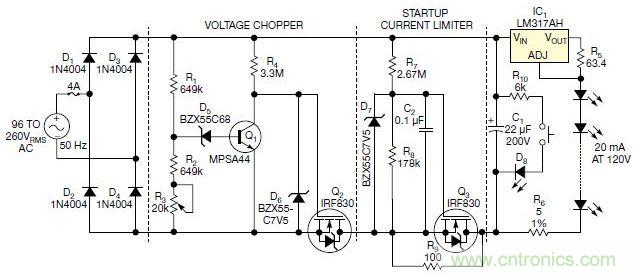 圖3：本電路通過嚴格控制開關的閥值，只提供剛剛足夠的LED電壓，從而提高效率