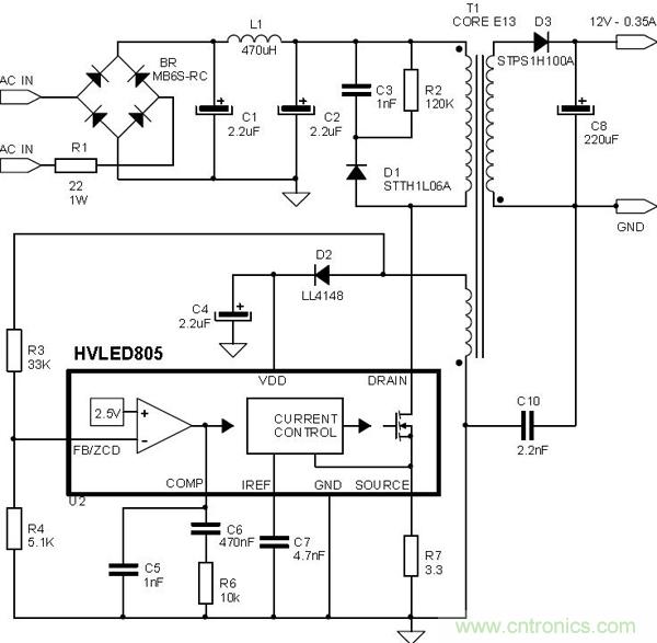 首個最簡單、器件最少的LED驅動電路設計