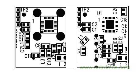  圖中所示為兩種不同的PCB布局，其中一種布局的元件排列方向不合理（L1和L3），另一種的方向排列則更為合適。