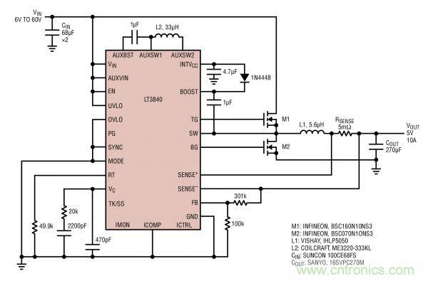 電路分享:基于LT3840電源設(shè)計(jì)應(yīng)用的電路圖