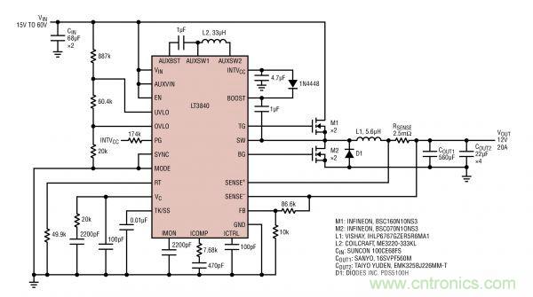 電路分享:基于LT3840電源設(shè)計(jì)應(yīng)用的電路圖