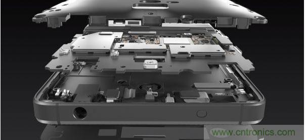 手機(jī)的內(nèi)部結(jié)構(gòu)，其中決定手機(jī)堅(jiān)固程度的部分就是邊框與骨架