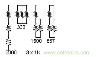 3個電阻，4種組合。