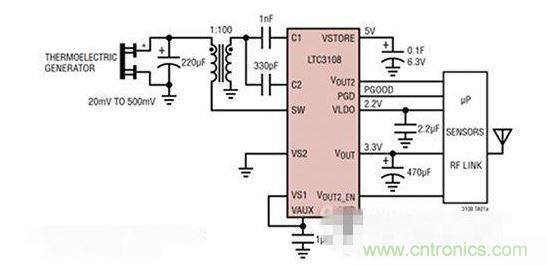LTC3108 電源芯片優(yōu)化用于從熱電設(shè)備收集能量。