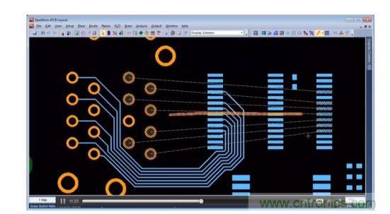 設(shè)計(jì)師在另一層上粗略繪制出一條直線路徑，如橙色所標(biāo)示
