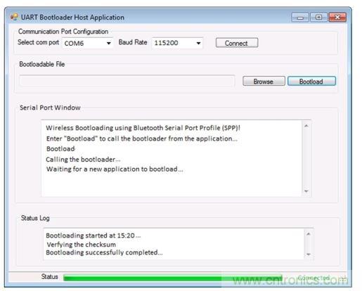 具有嵌入式終端仿真器窗口的定制引導加載器主機工具應用實例。