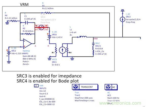 圖5：簡化后的狀態(tài)空間平均模型顯示了誤差放大器電路、功率級跨導(dǎo)和輸出電容。