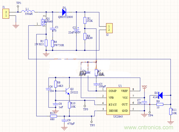 升壓芯片UC2843為什么不能正常工作？