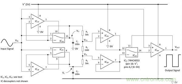 圖1：自適應(yīng)施密特觸發(fā)器。