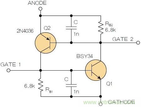 圖2：增加兩個電容值為1nF的SMD陶瓷電容器后，可以在&Delta;V達到10V的情況下防止導通。