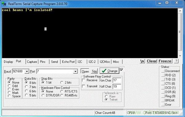  圖6：隔離型USB-to-UART轉(zhuǎn)換器的環(huán)回測(cè)試。