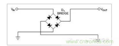 是一個(gè)橋式整流器，不論什么極性都可以正常工作，但是有兩個(gè)二極管導(dǎo)通，功耗是圖1的兩倍.
