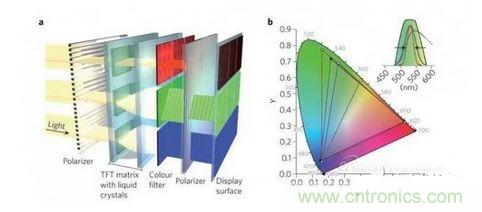  LCD顯示器示意圖。TFT表示薄膜晶體管（thin-film transistor）。