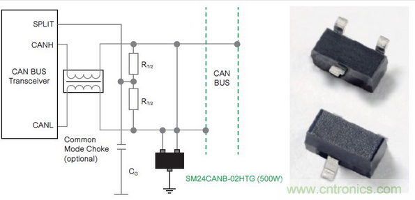 SM24CANB系列TVS二極管陣列旨在保護(hù)CAN總線和DeviceNet線路免受ESD、EFT和浪涌瞬態(tài)的損壞。