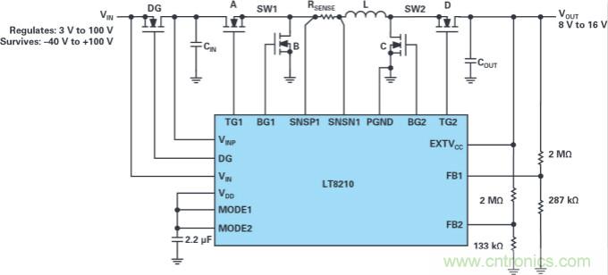 4開(kāi)關(guān)降壓-升壓控制器，具備直通功能，可以消除開(kāi)關(guān)噪聲