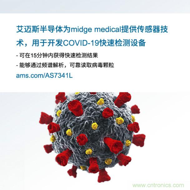 艾邁斯為midge medical提供傳感器技術(shù)，用于開發(fā)COVID-19快速檢測設(shè)備