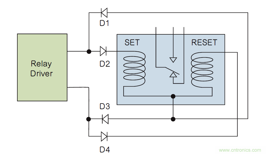 如何利用二極管電路實現(xiàn)雙線圈鎖存繼電器？